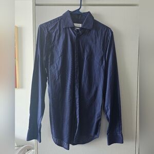 Zara Dark Navy Textured Dress Shirt